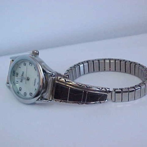 Sterling Silver Women's Black Inlay Watch - Picture 2 of 5